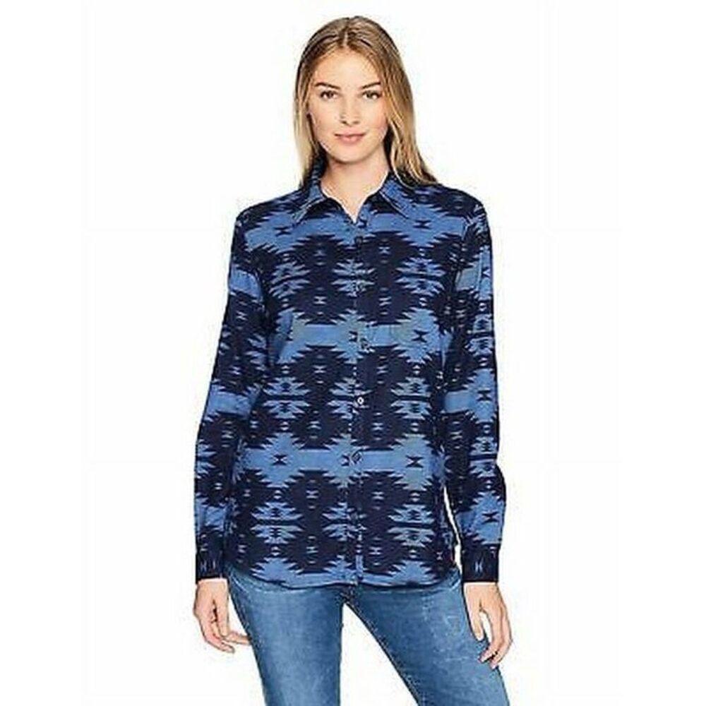 ✨Dickies Women's Long Sleeve Pattern Sz M Shirt, French Blue/Deep Blue Print✨